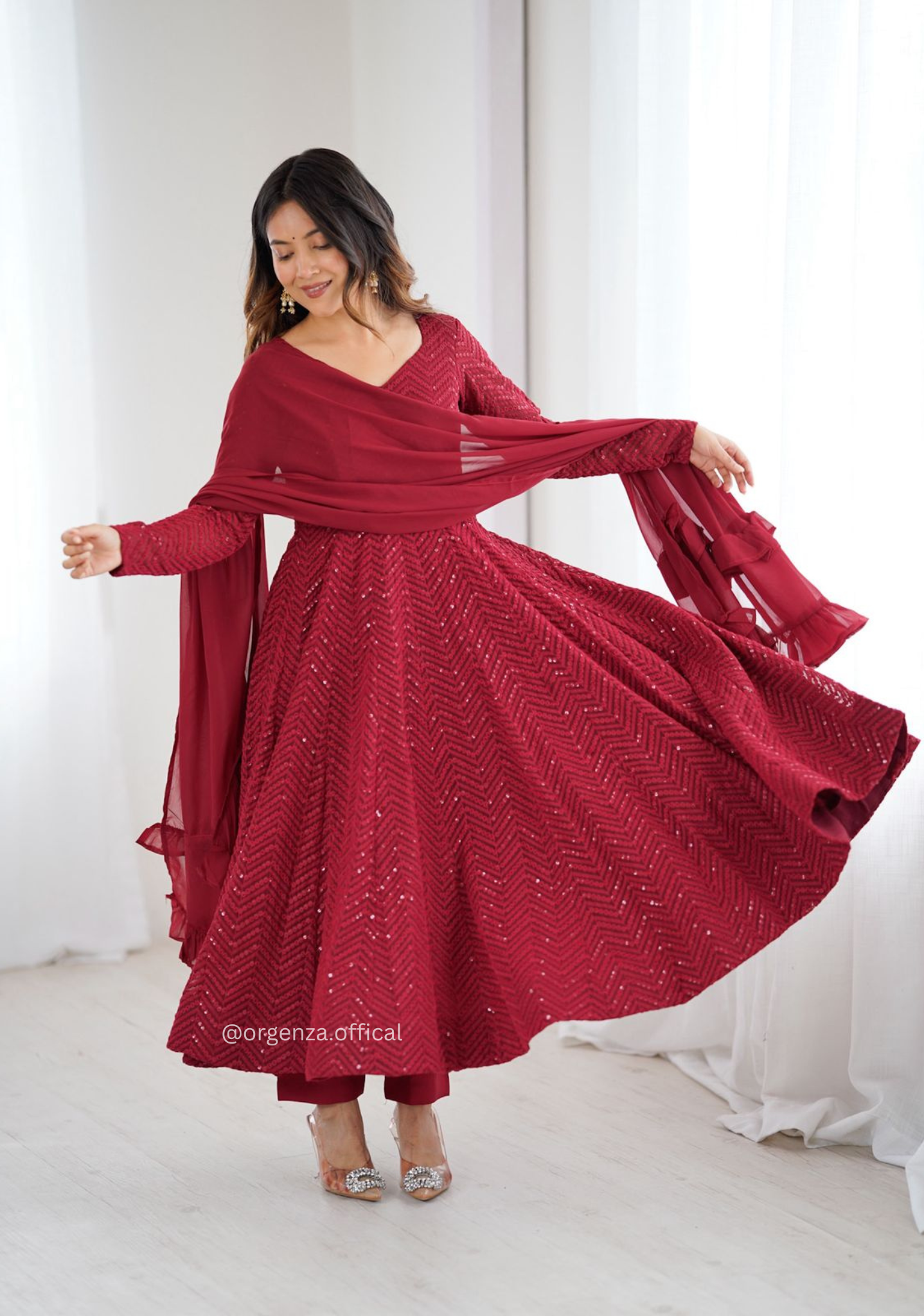 Georgette Silk Lukhnowi Sequence Work Anarkali