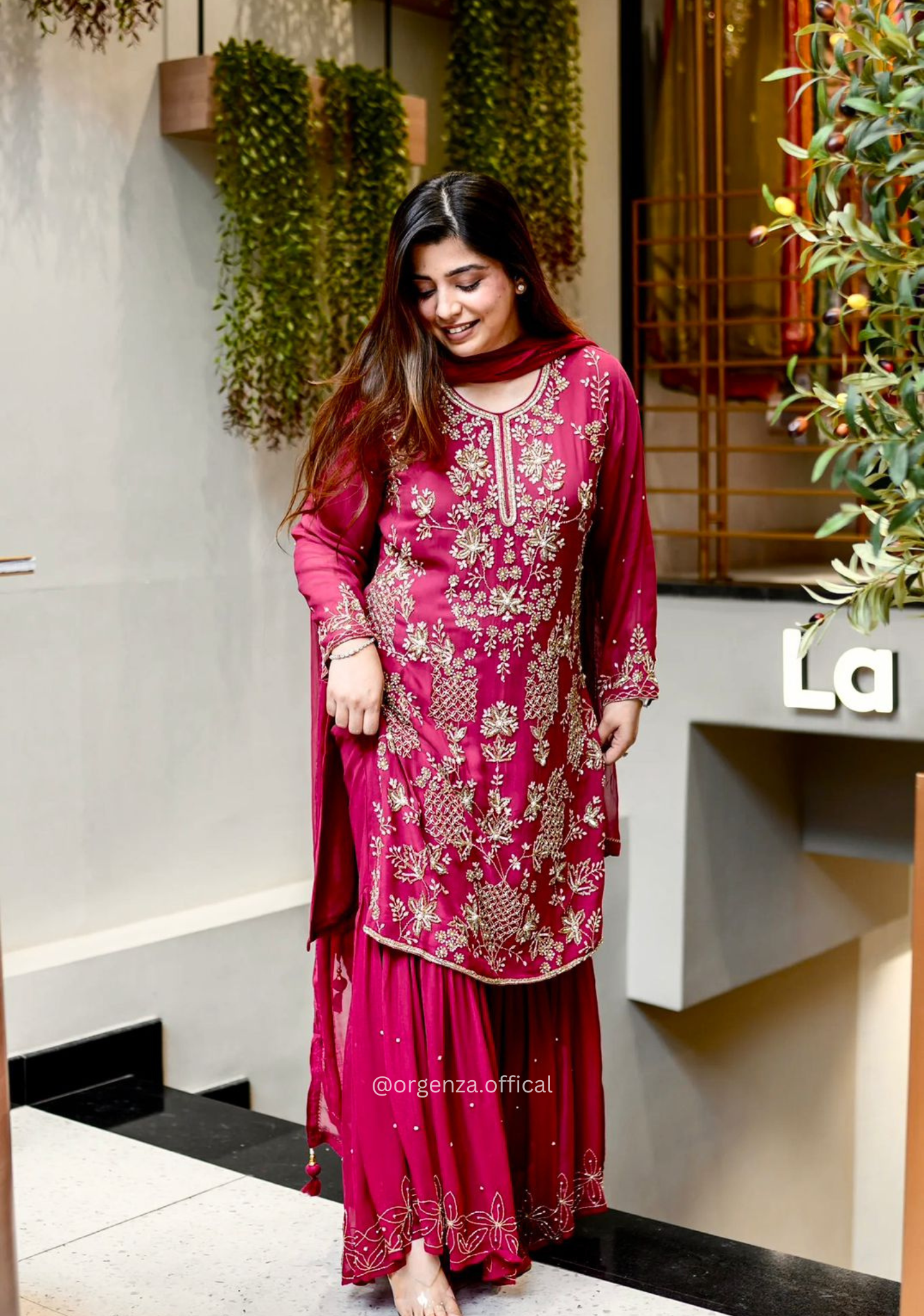 Rani Pink Embroidered Sharara Palazzo Suit Set