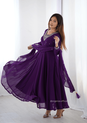 Purple Colour Georgette Anarkali With Dupatta And Pant - Orgenza Store - digisoch