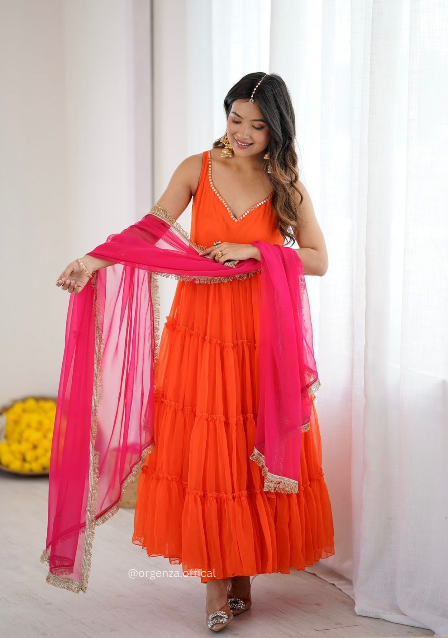 Orange Colour Georgette Chiffon Anarkali Kurti