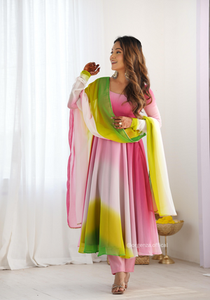 Georgette Plain Anarkali With Dupatta And Pant - Orgenza Store