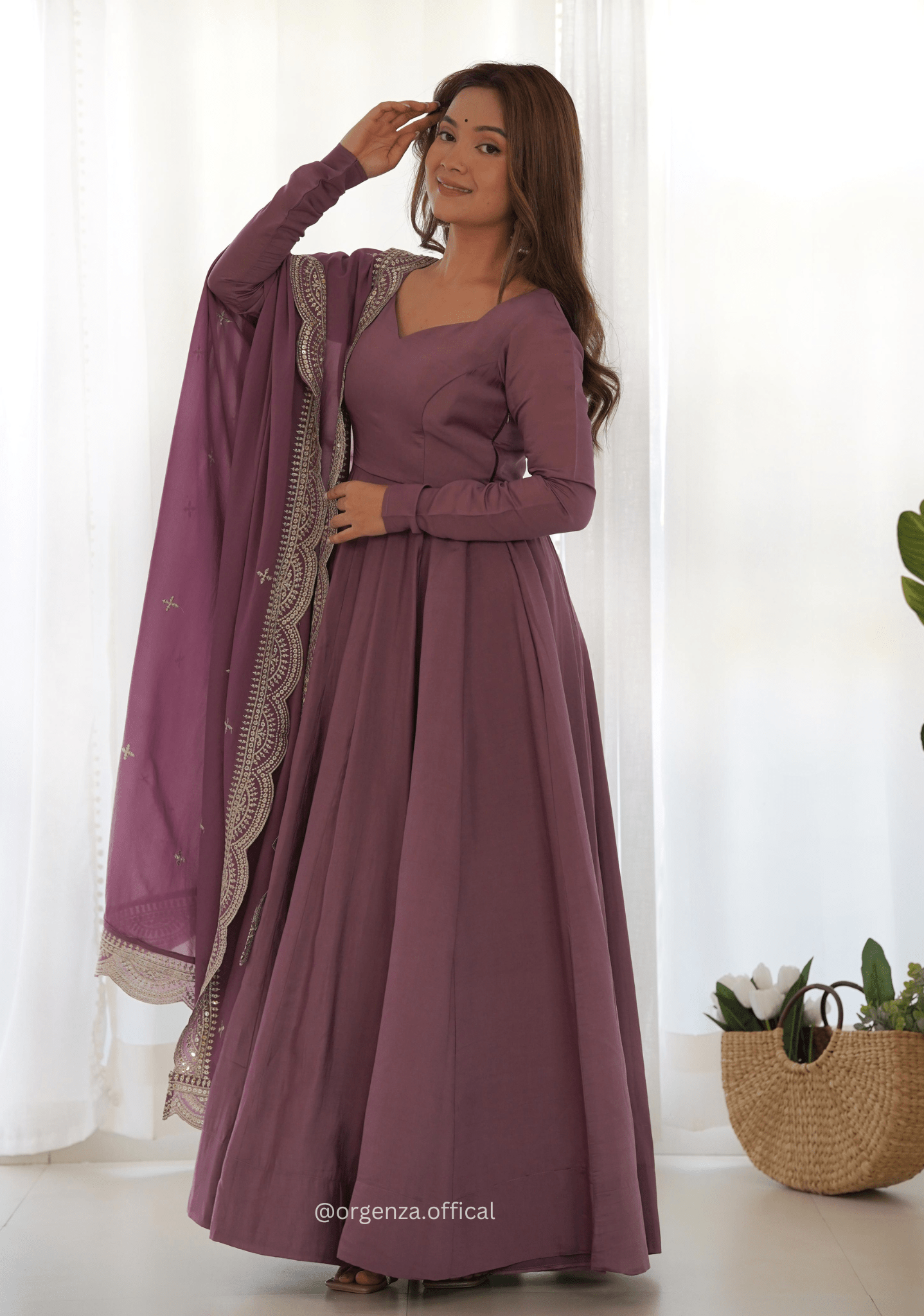 Roman Silk Chanderi Plain Anarkali Kurti - Orgenza Store