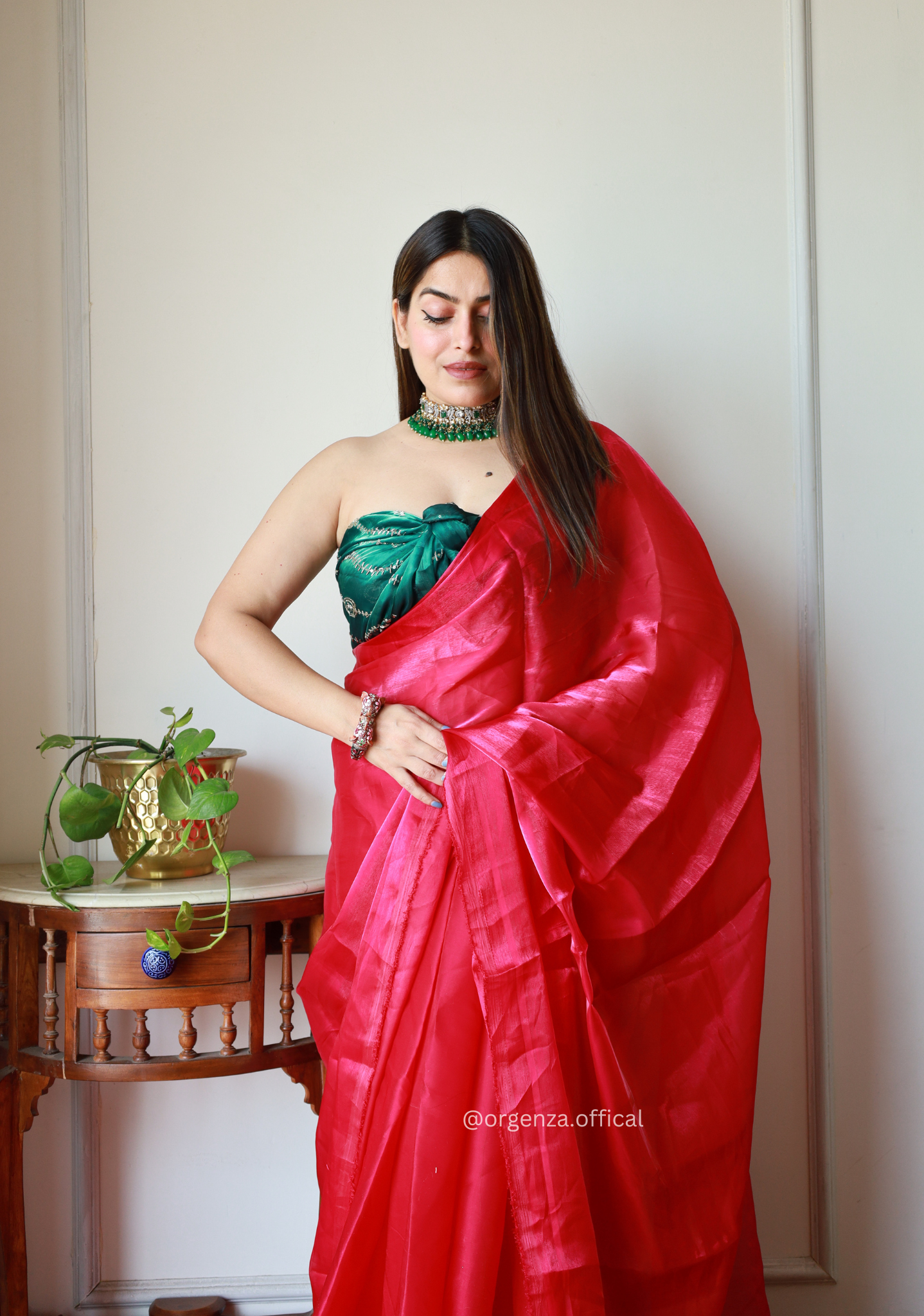 Plain Pink Colour Jimmy Choo Saree - Orgenza Store