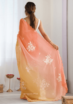 Orange Yellow Gold Crush Silk Saree - Orgenza Store - digisoch