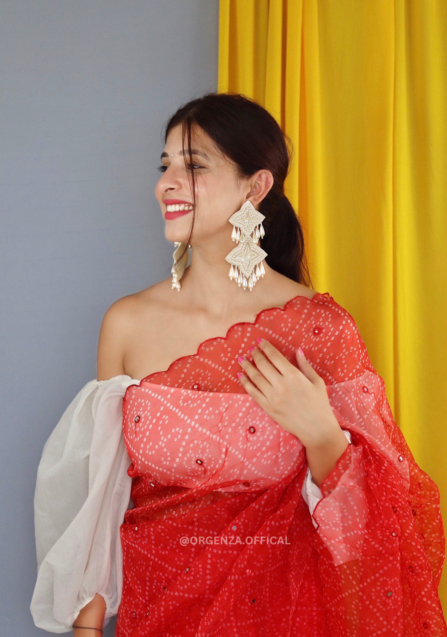 Pure Organza Saree With Bandhani Print - Orgenza Store