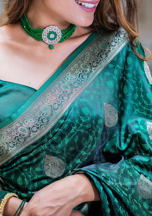 Green Colour Lichi Silk Saree With Jacquard Zari Work - Orgenza Store - digisoch