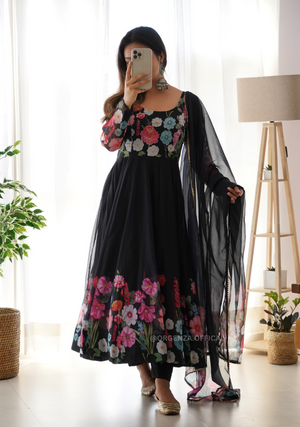 Floral Organza Anarkali With Dupatta And Pant - Orgenza Store