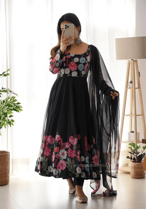 Floral Organza Anarkali With Dupatta And Pant - Orgenza Store