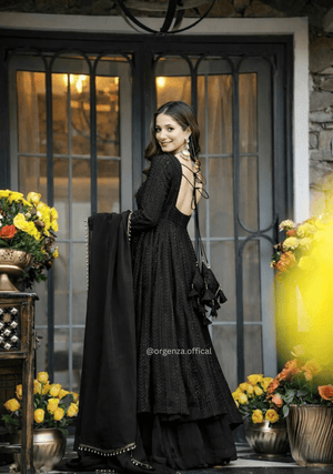 Premium Black Anarkali Sharara Suit Set with Sequins & Zari Embroidery - Orgenza Store