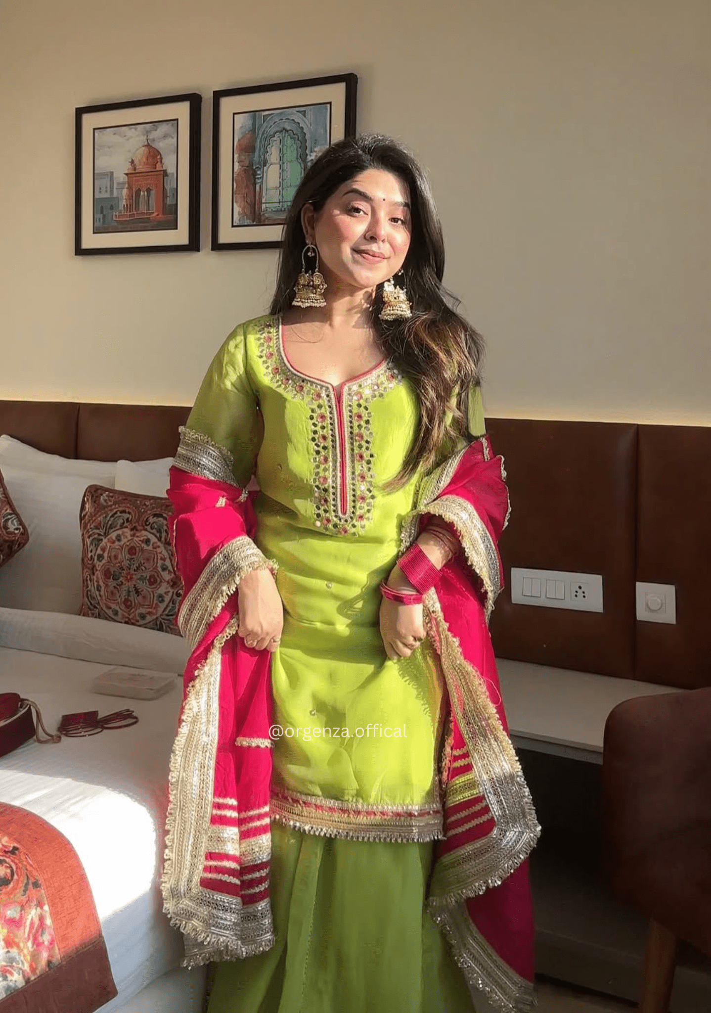 Premium Parrot Green Designer Sharara Suit Set with Dupatta (3 PCS) – Heavy Sequins & Zari Work - Orgenza Store - digisoch