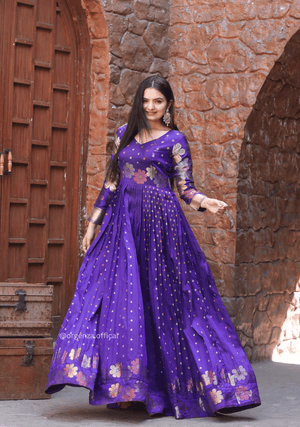 Soft Silk Copper And Gold Zari Weaving Gown - Orgenza Store