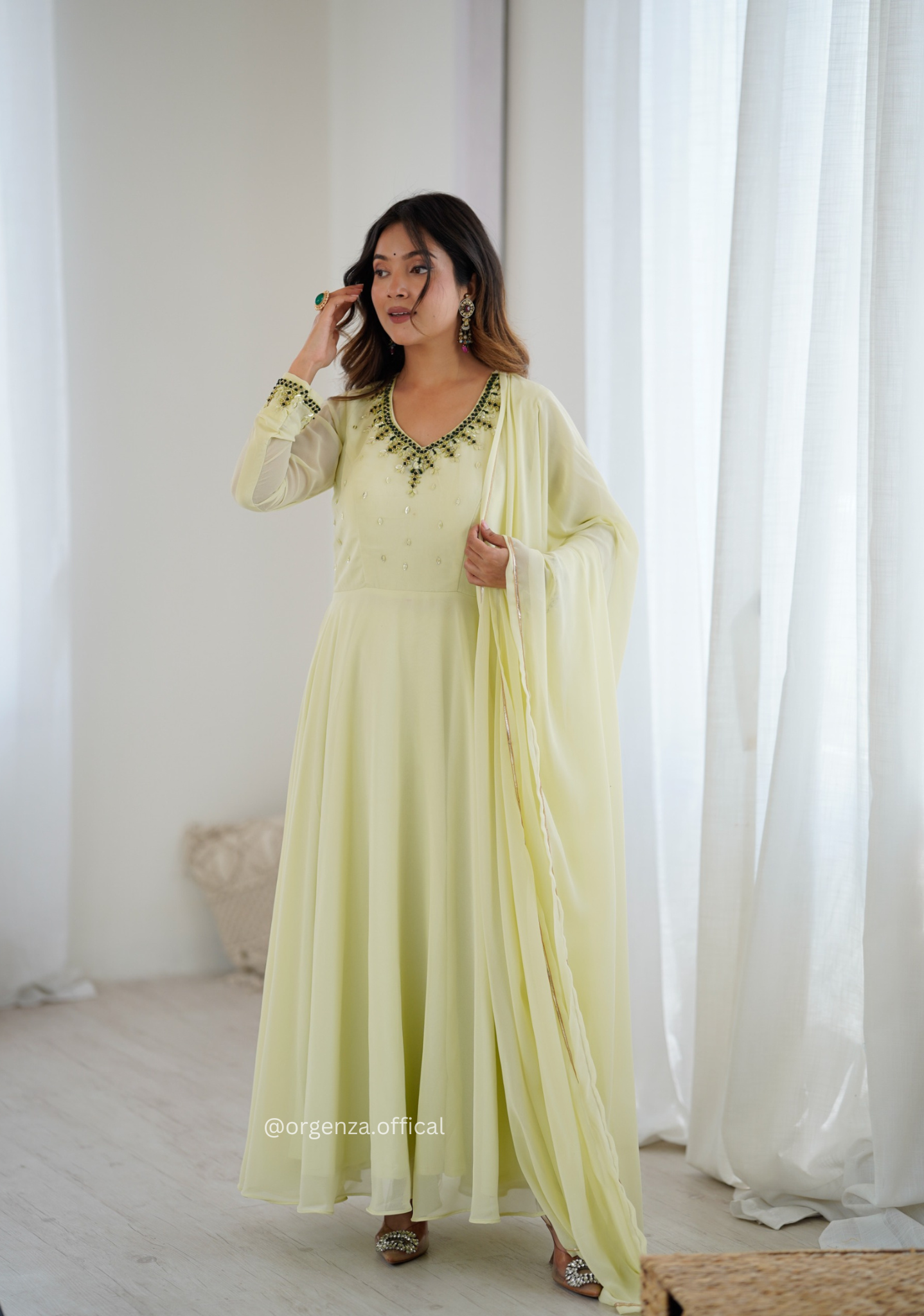 Pista Green Colour Georgette Full Set Anarakali Kurti