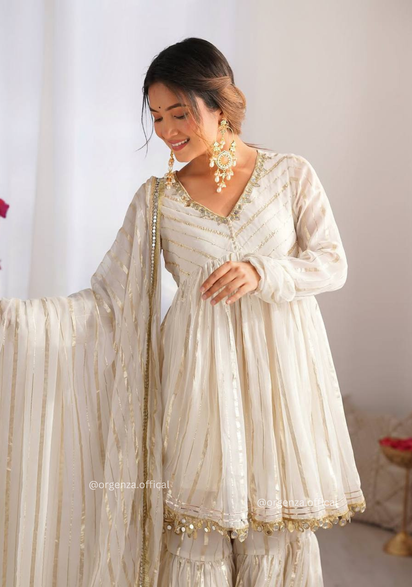 Off White Colour Kediya Sharara Palazzo Fully Stitched Kurti