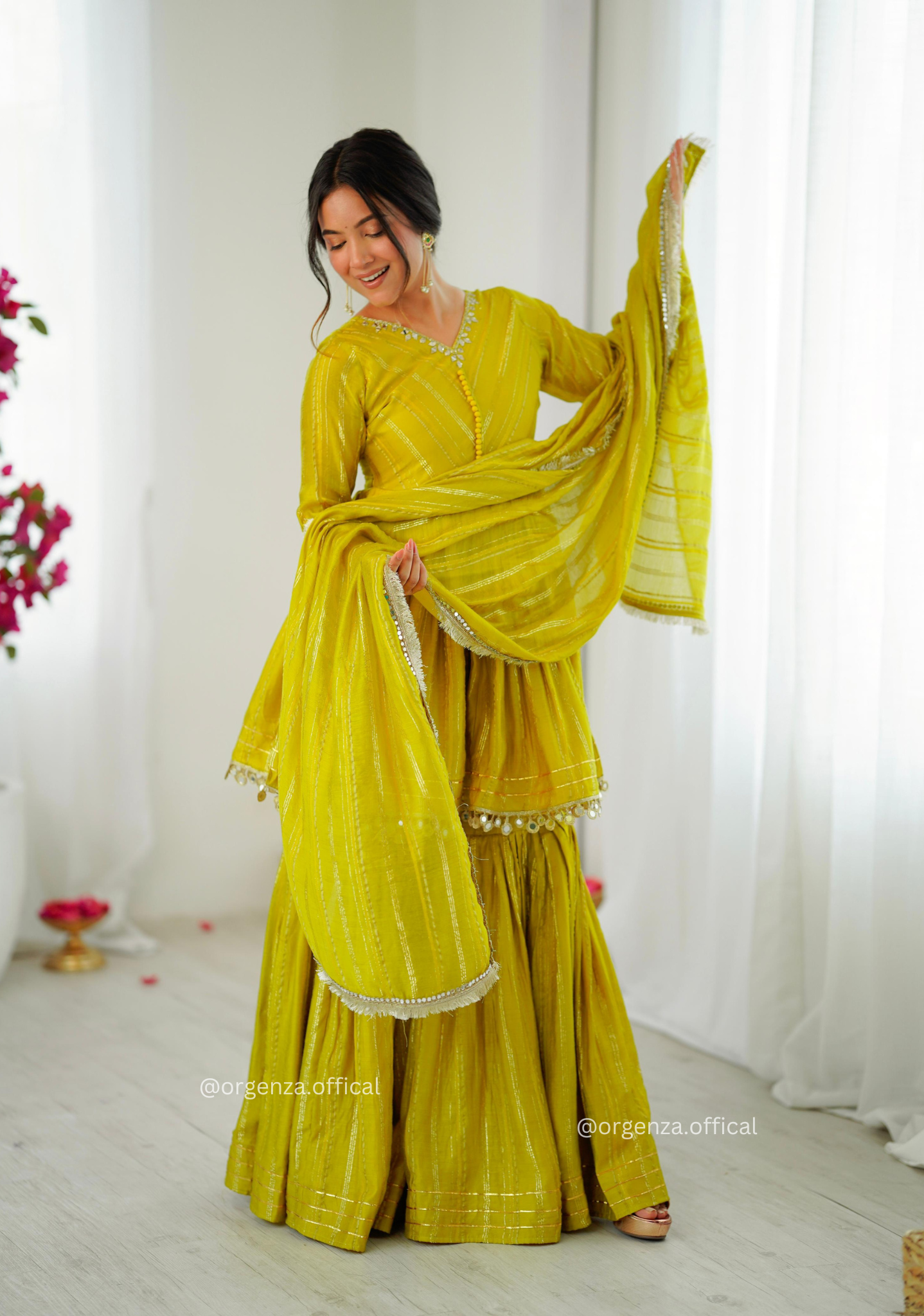 Lemon Colour Kediya Sharara Palazzo Fully Stitched Kurti
