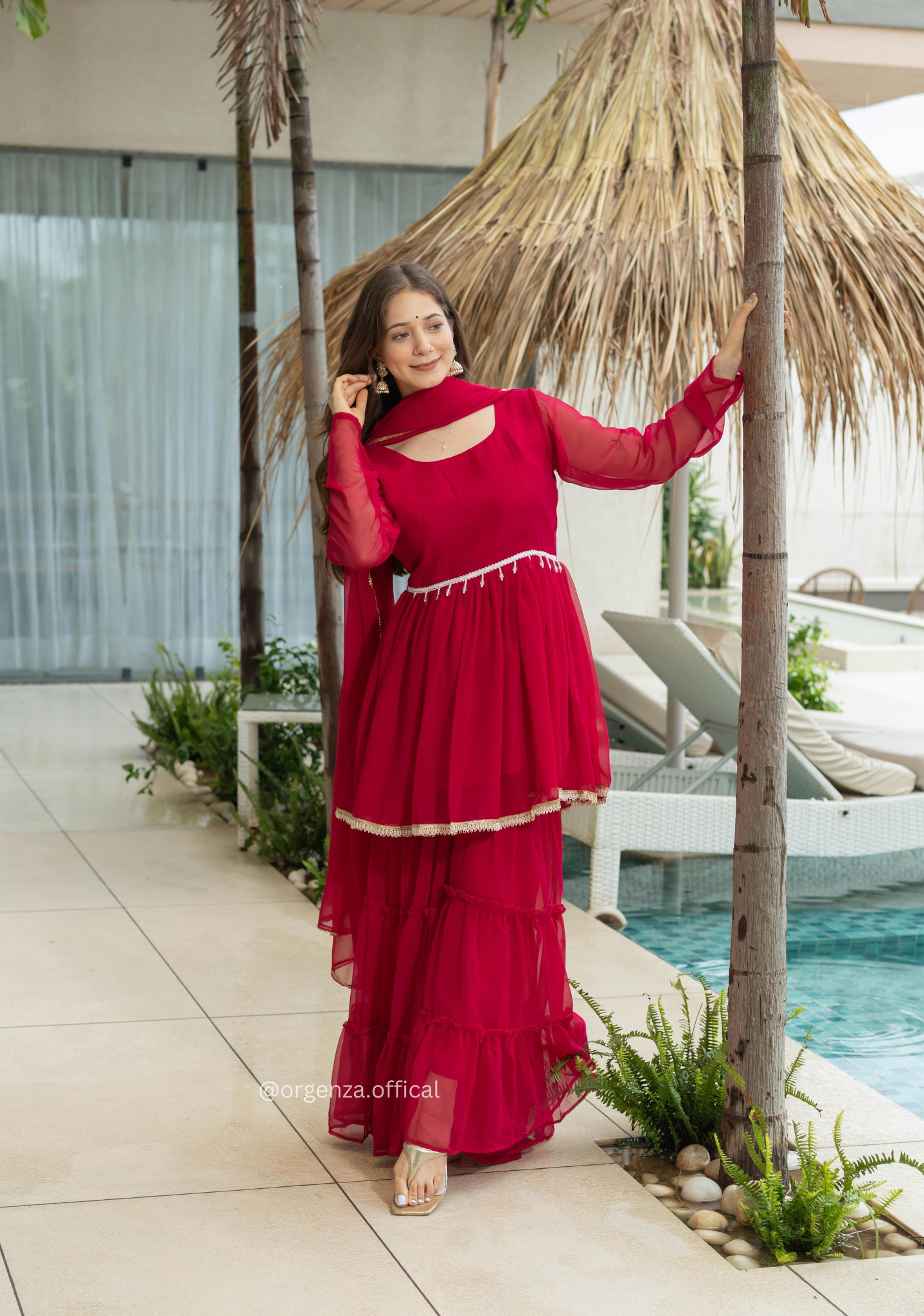 Red Colour Kediya Sharara Fully Stitched Kurti