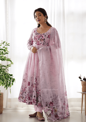 Baby Pink Anarkali With Floral Printed - Orgenza Store - digisoch