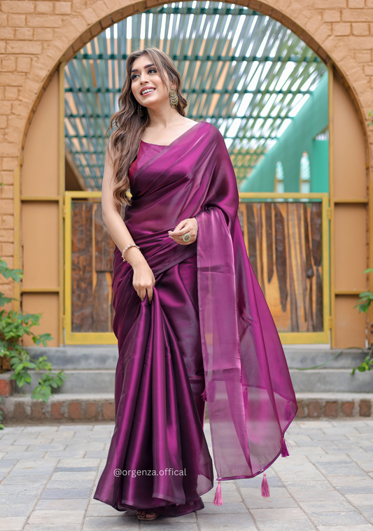Plain Wine Colour Jimmy Choo Saree - Orgenza Store