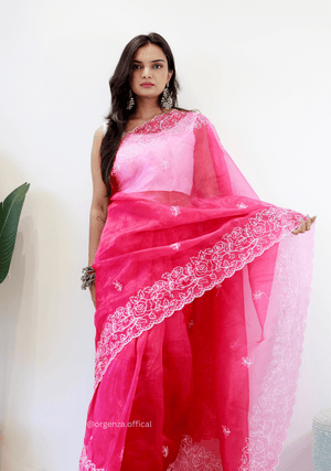 Pink Colour Embroidery Thread Work Saree - Orgenza Store - digisoch