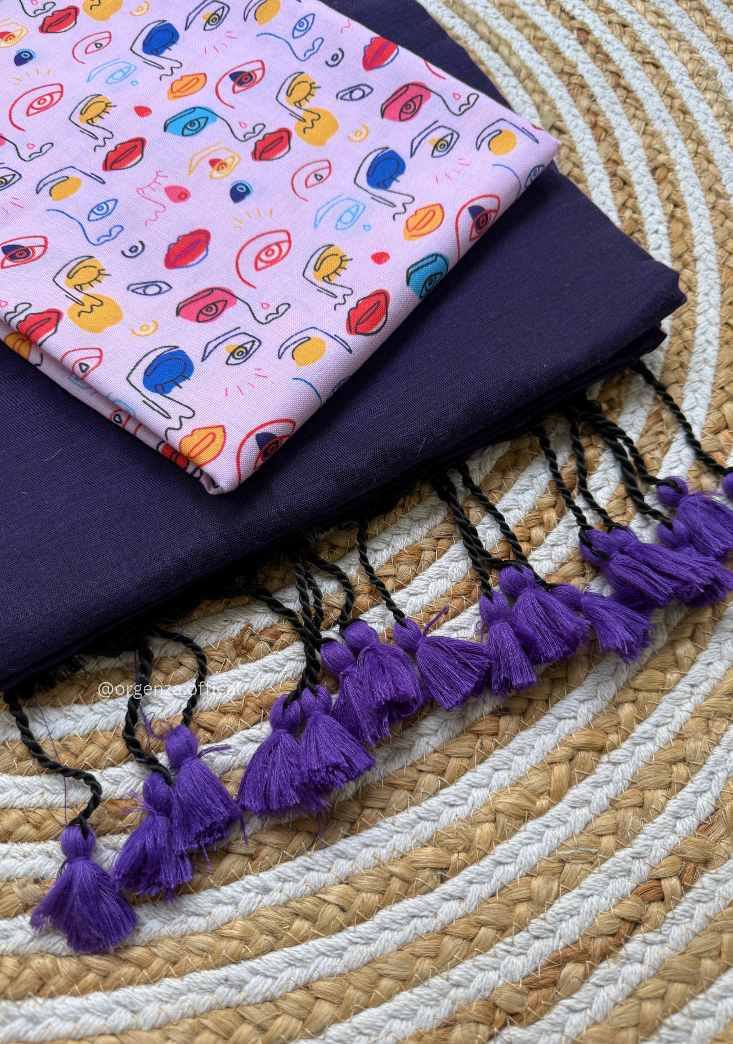 Purple Colour Cotton Saree With Face Print Blouse