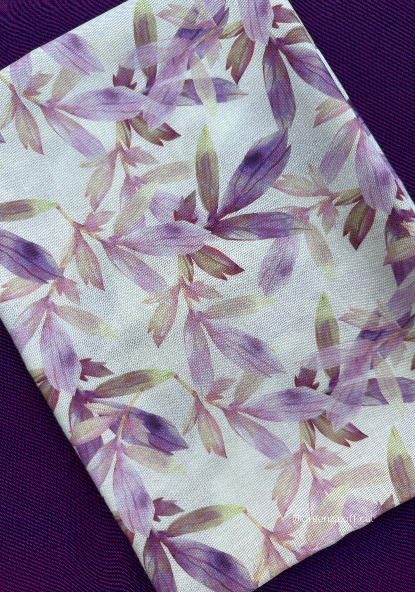 Purple Colour Cotton Saree With Purple Leaf Print Blouse