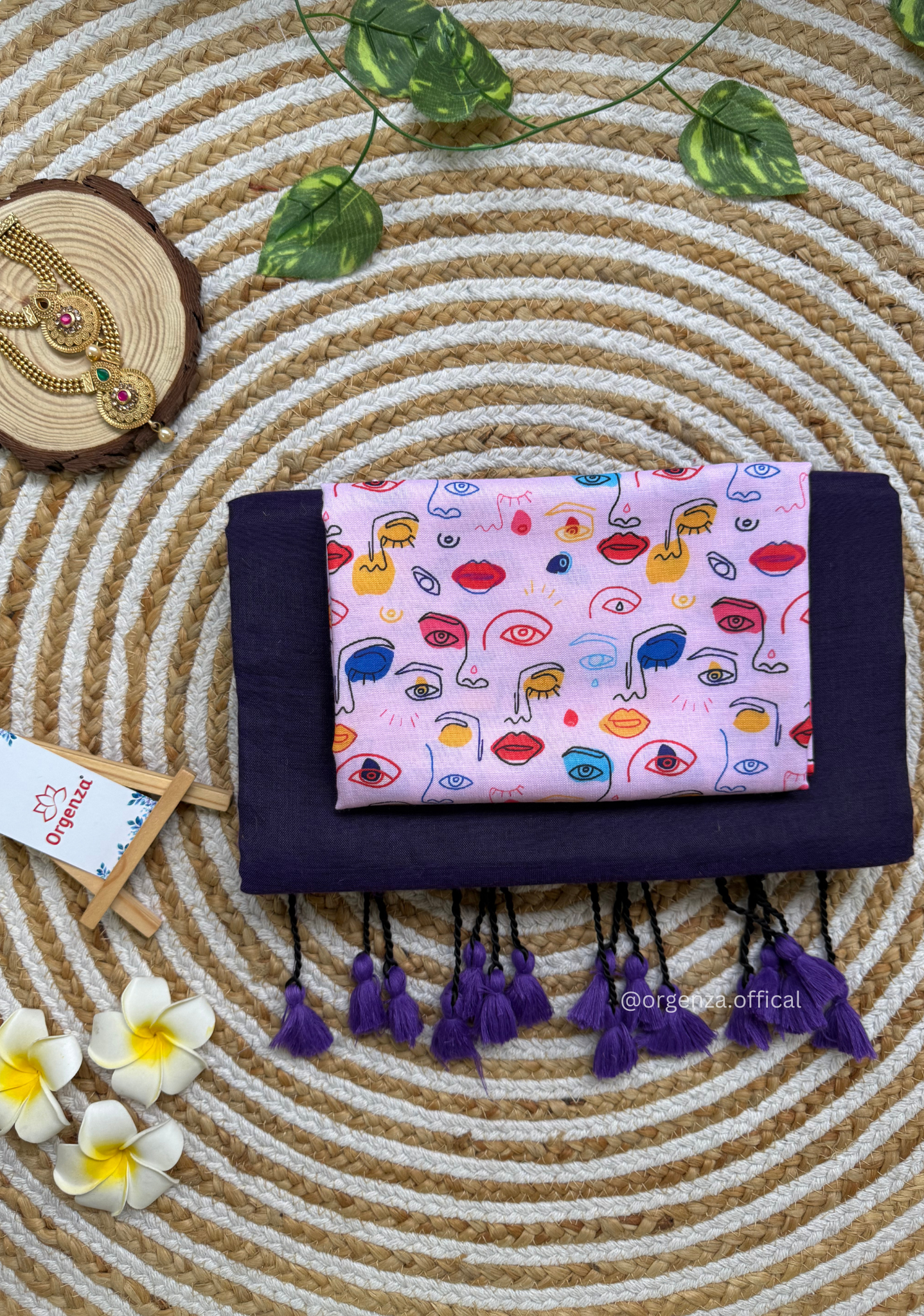 Purple Colour Cotton Saree With Face Print Blouse