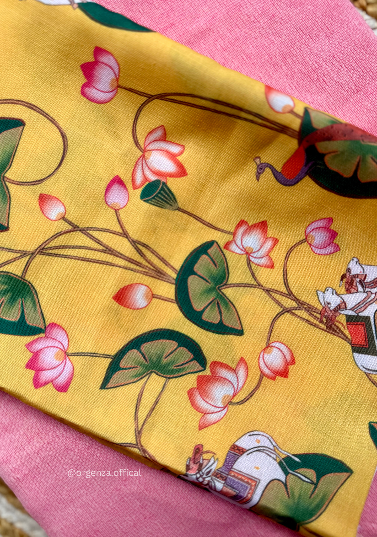 Baby Pink Colour Cotton Saree With Yellow Print Blouse - Orgenza Store - digisoch