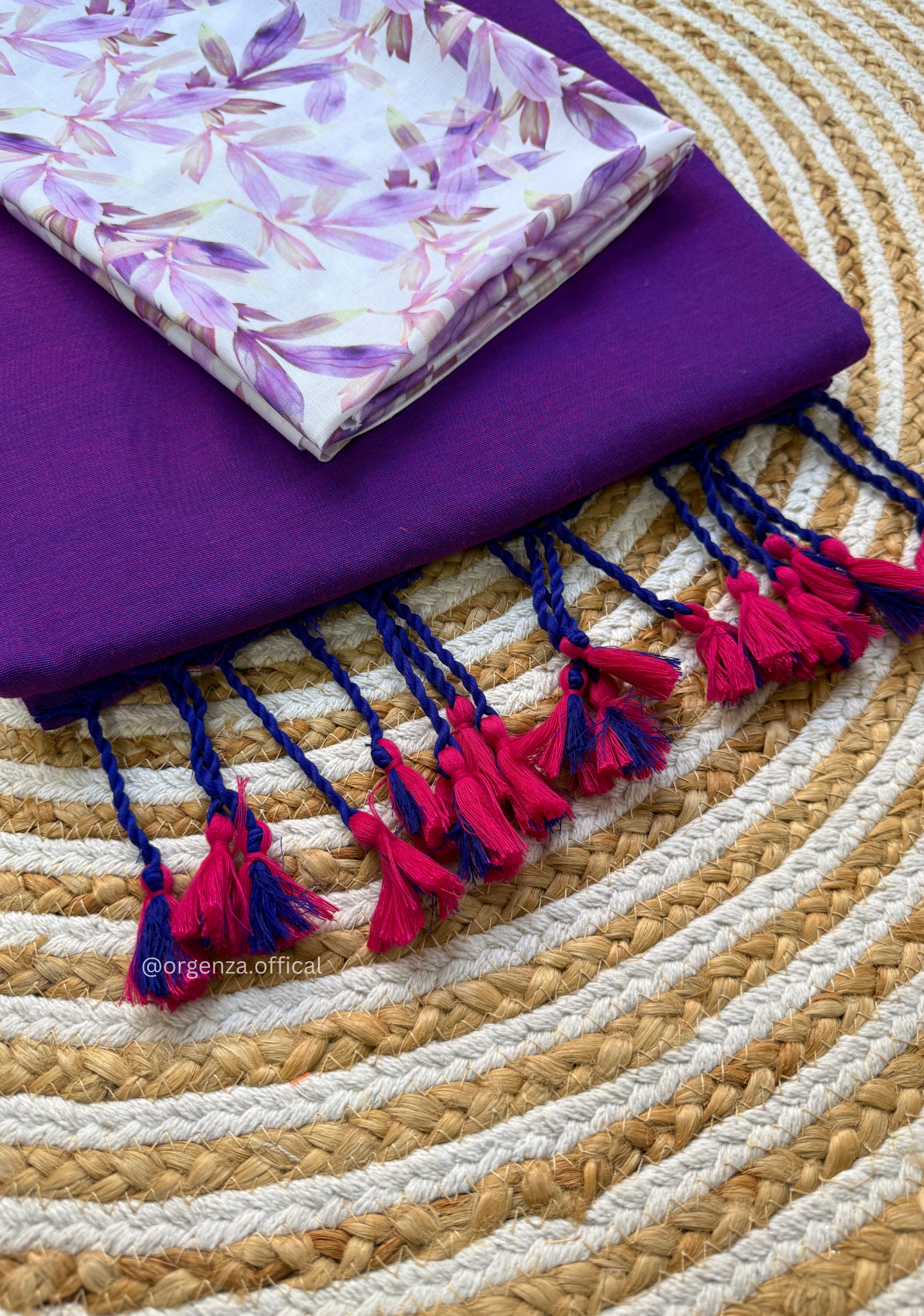 Purple Colour Cotton Saree With Purple Leaf Print Blouse