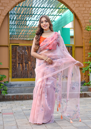 Light Peach Colour Digital Print Saree - Orgenza Store - digisoch