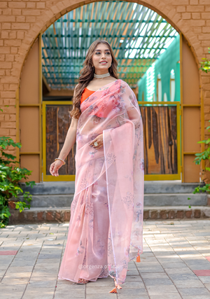 Light Peach Colour Digital Print Saree - Orgenza Store - digisoch