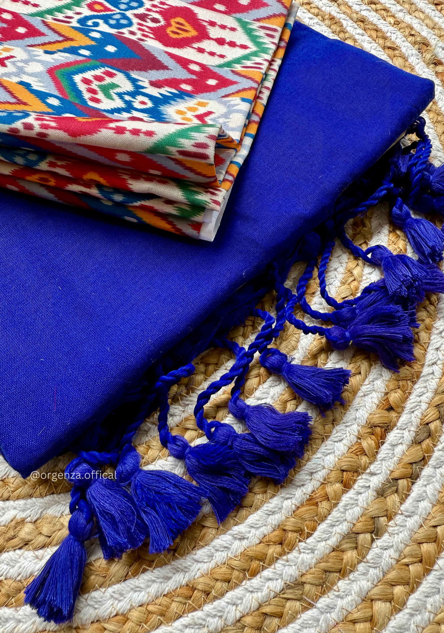 Blue Colour Cotton Saree With Multi Print Blouse