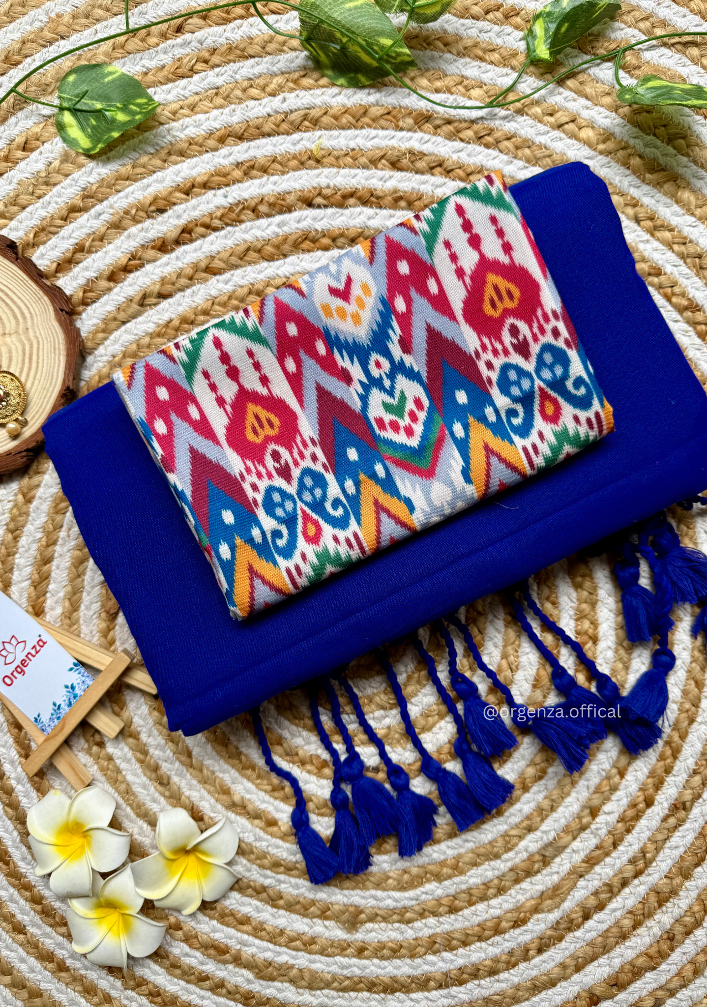 Blue Colour Cotton Saree With Multi Print Blouse