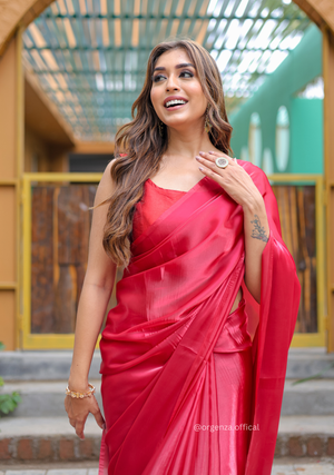 Plain Red Colour Jimmy Choo Saree - Orgenza Store - digisoch