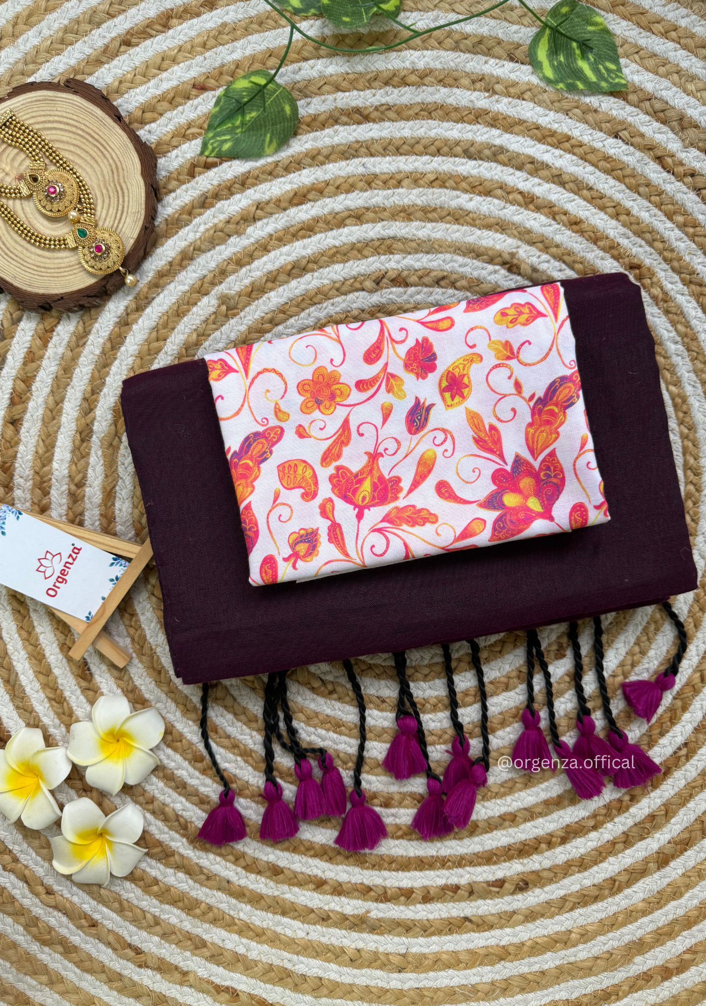Wine Colour Cotton Saree With White Multi Print Blouse