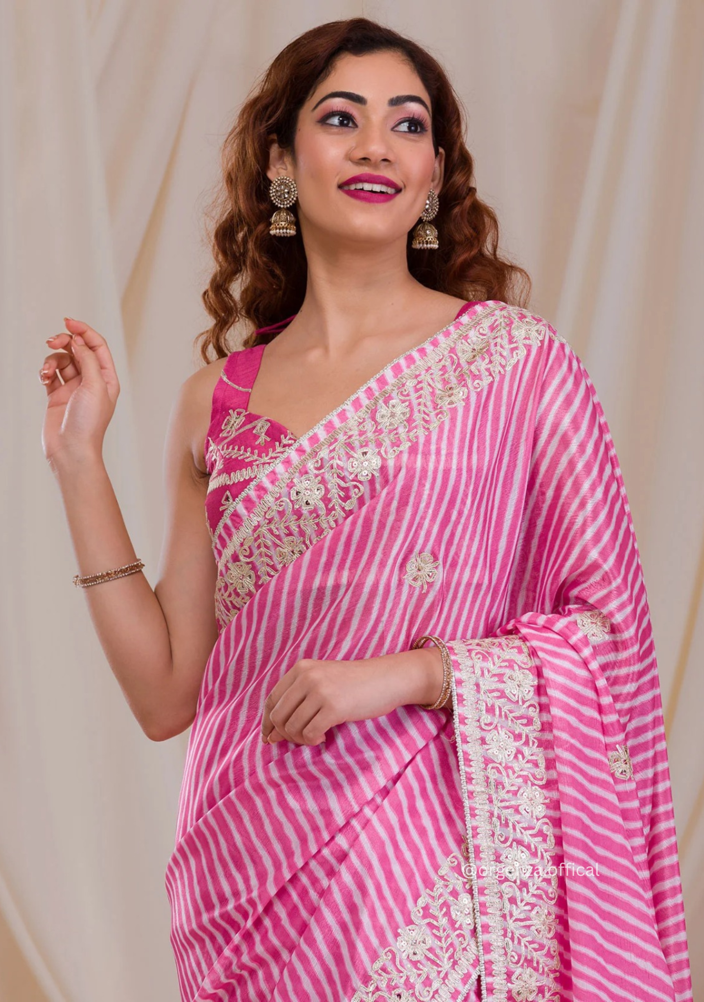 Baby Pink Colour Chinnon Digital Print Saree