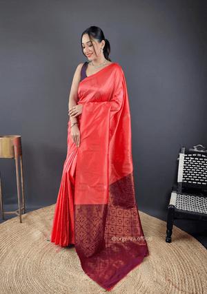 Orange Colour Silk Saree With Zari Weaving - Orgenza Store - digisoch