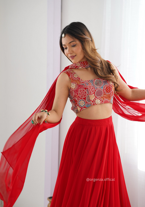Red Colour Georgette Lengha Choli - Orgenza Store