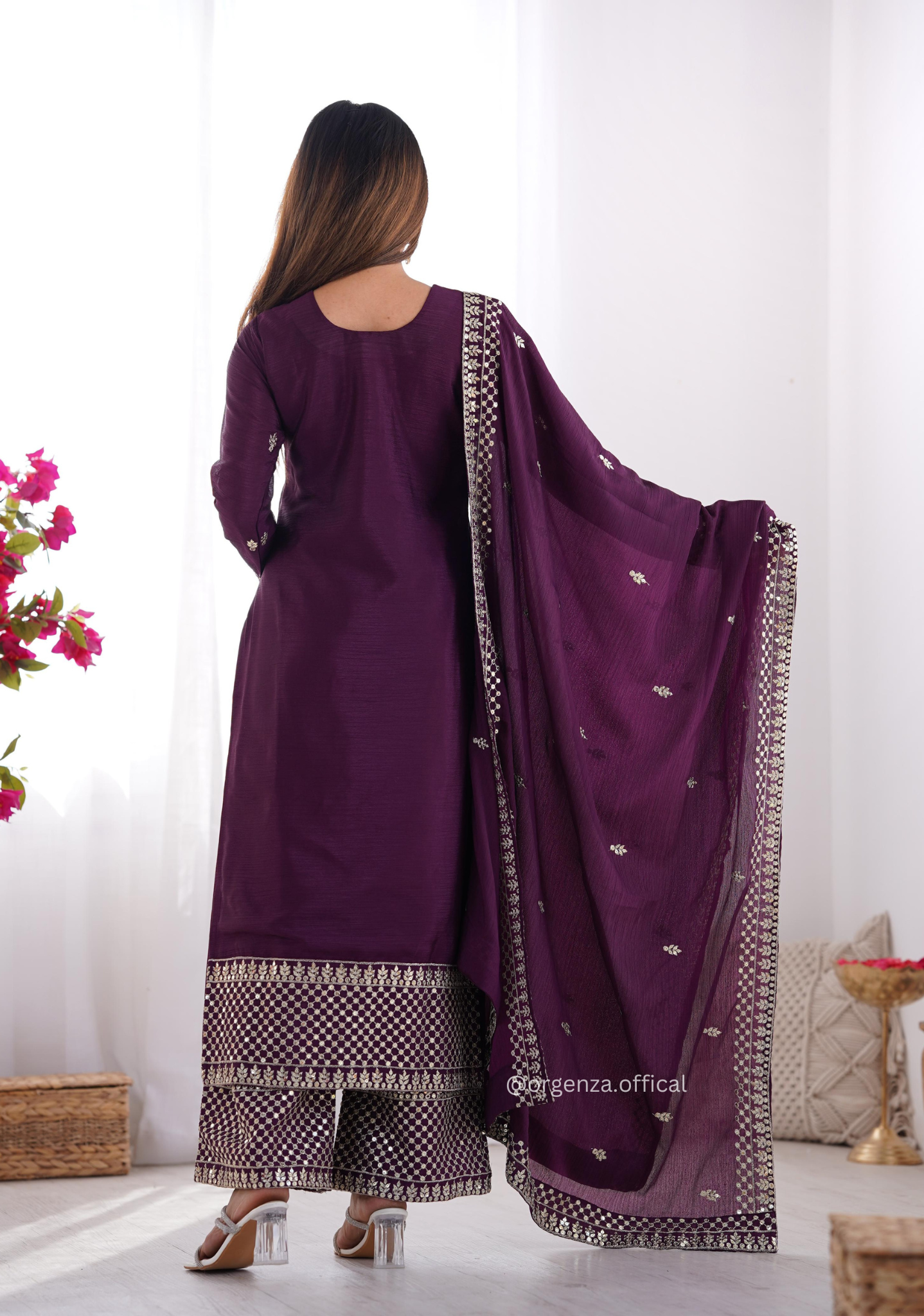 Chinon Silk Fabric Straight Fit Kurta With Dupatta Set - Orgenza Store