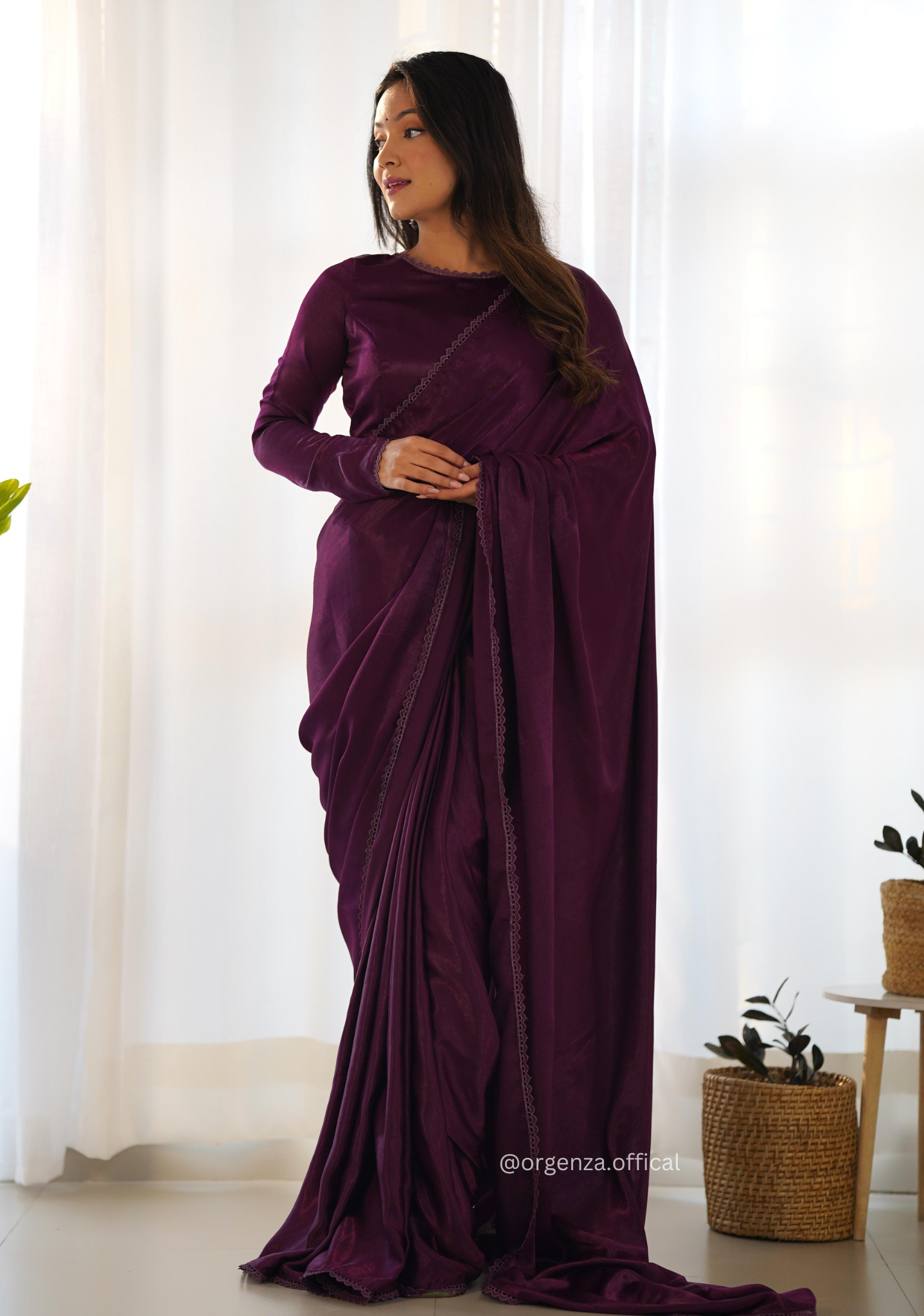 Ready To Wear Wine Colour Marble Velvet Saree - Orgenza Store