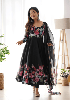Floral Organza Anarkali With Dupatta And Pant - Orgenza Store