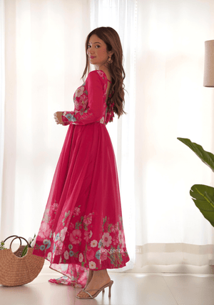 Floral Organza Anarkali With Dupatta And Pant - Orgenza Store