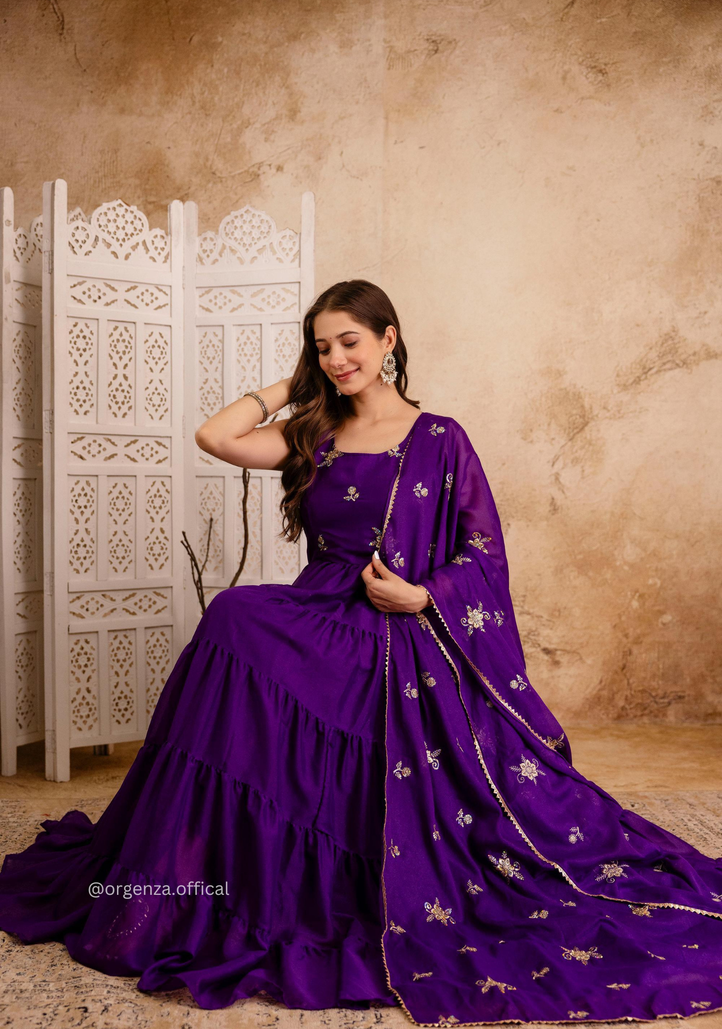 Purple Colour Star Georgette Fabric Ruffle Anarkali Kurti - Orgenza Store