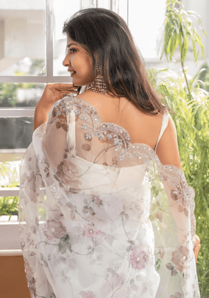 White Organza Saree With Sequences Work - Orgenza Store - digisoch