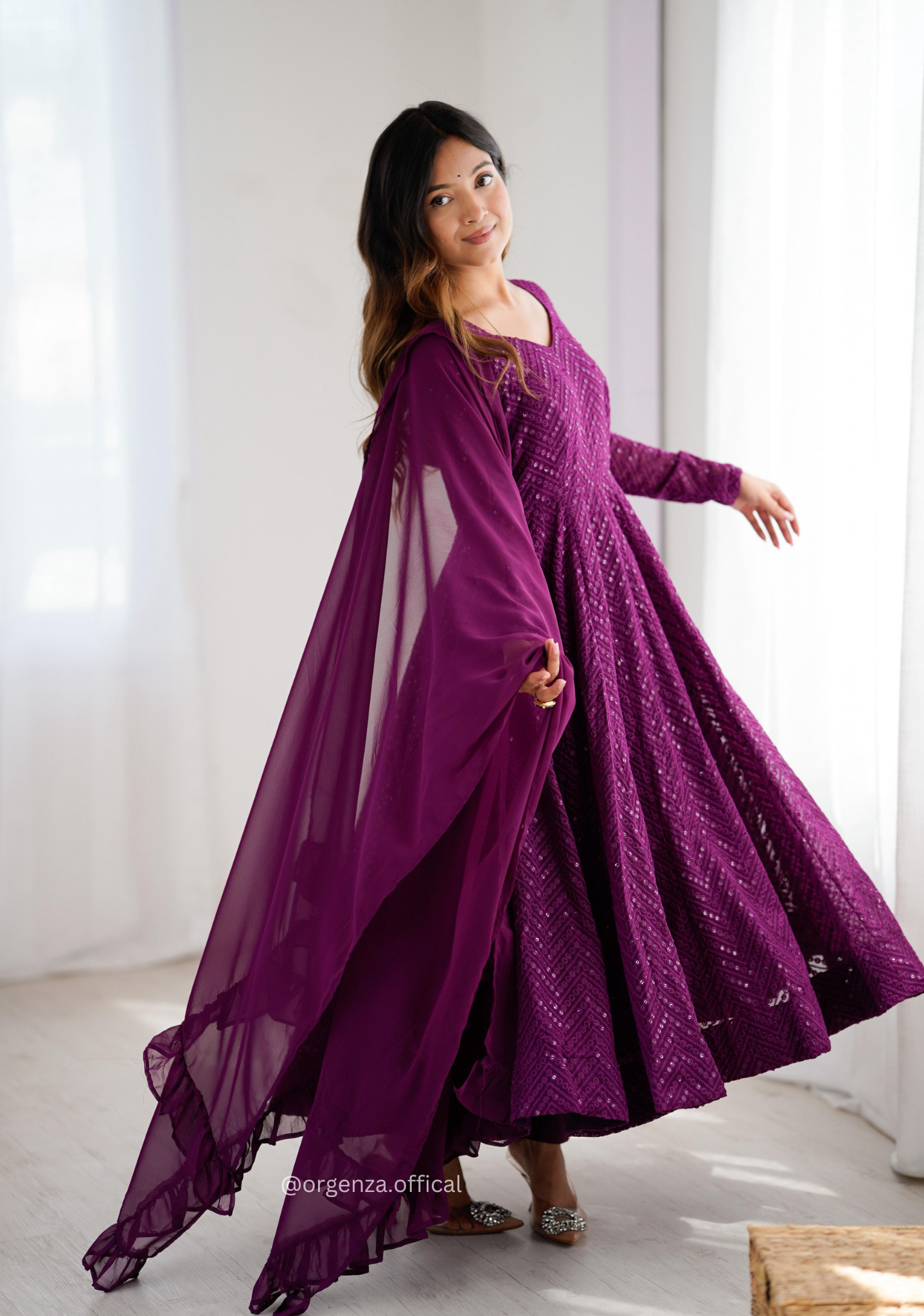 Georgette Silk Lukhnowi Sequence Work Anarkali - Orgenza Store