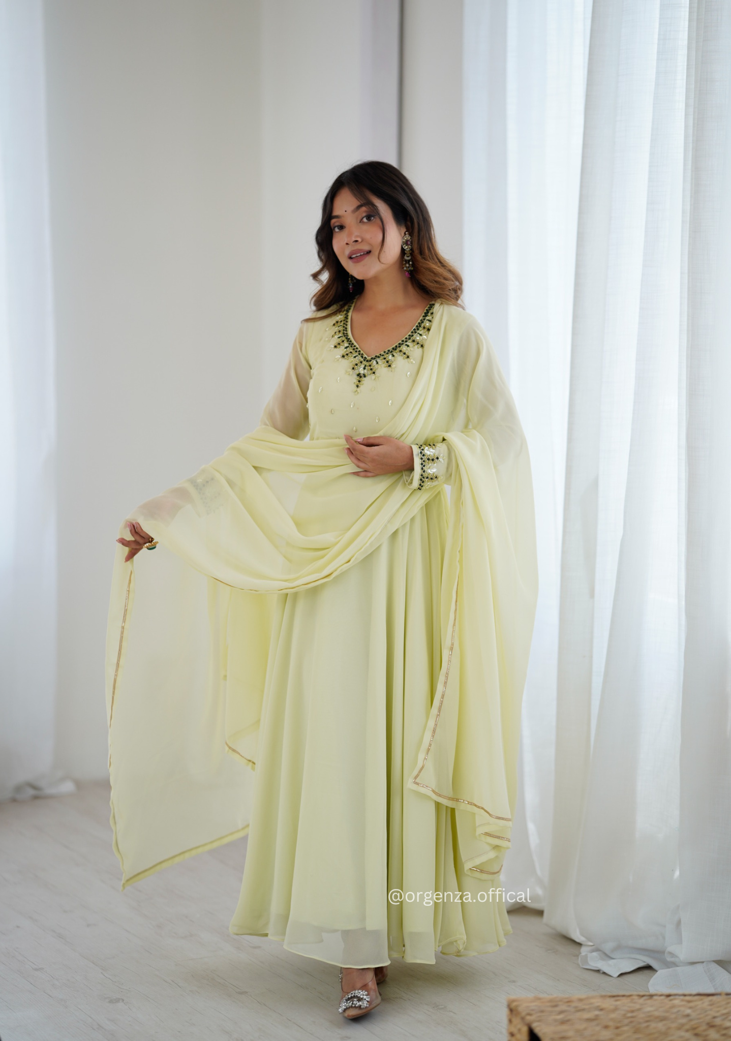 Pista Green Colour Georgette Full Set Anarakali Kurti