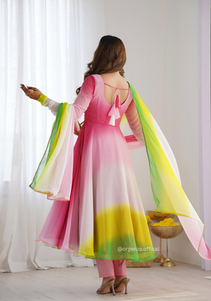 Georgette Plain Anarkali With Dupatta And Pant - Orgenza Store