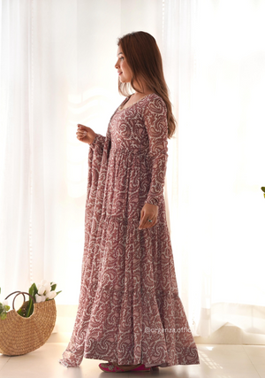 Pure Soft Fox Georgette Kalamkari Print Ruffle Anarkali - Orgenza Store