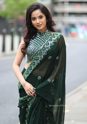 Bottle Green Rangoli Silk Saree With Sequence Embroidery Work - Orgenza Store - digisoch