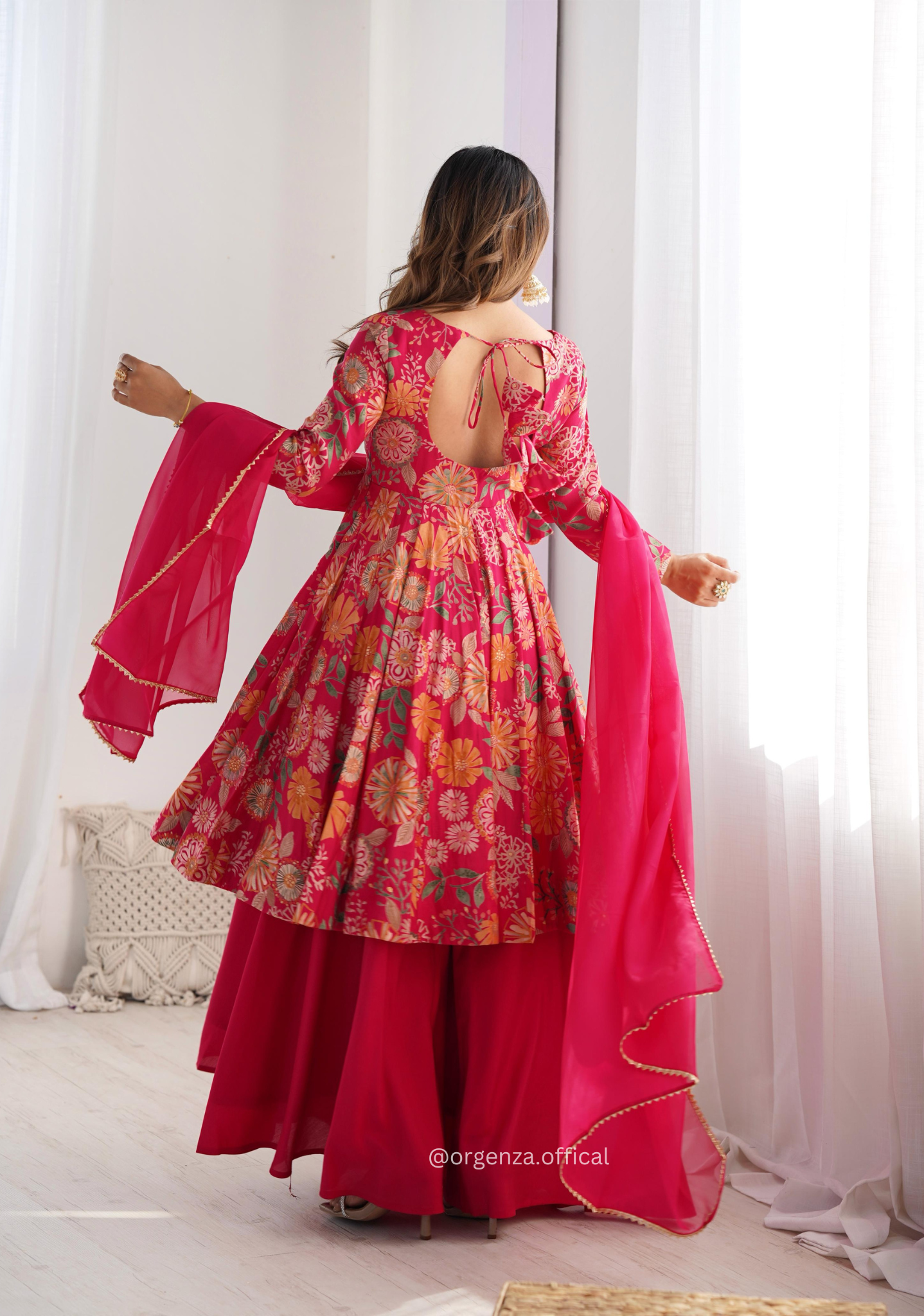 Roman Silk Chanderi Fabric Kediya Kurta With Palazzo Set - Orgenza Store