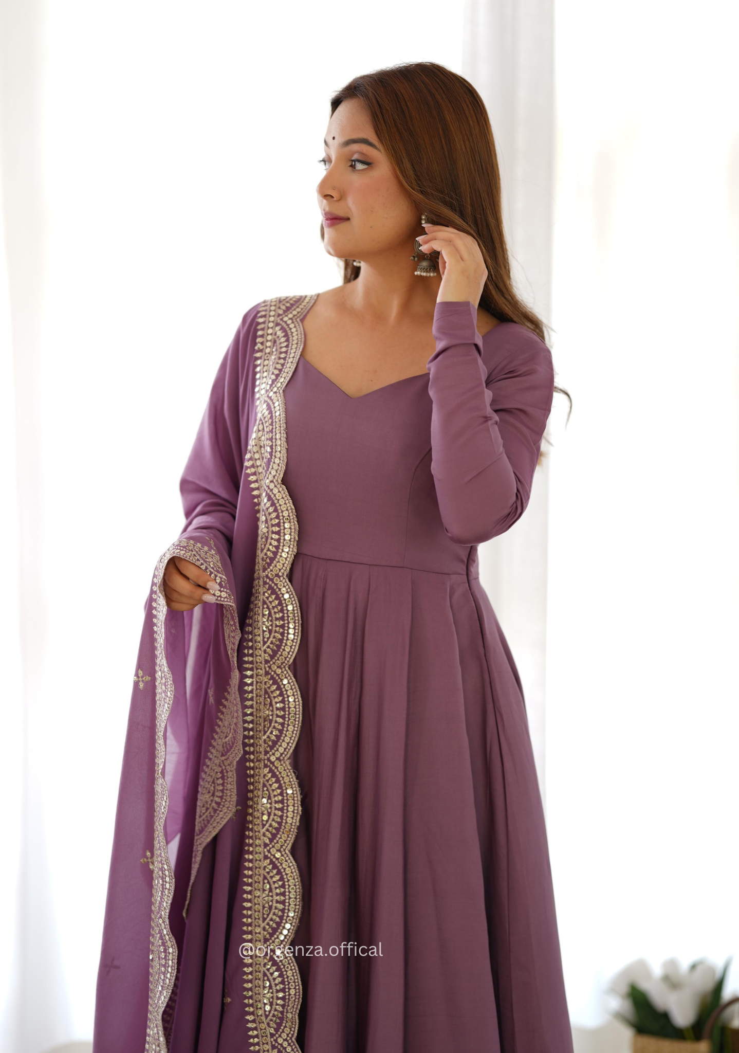 Roman Silk Chanderi Plain Anarkali Kurti - Orgenza Store
