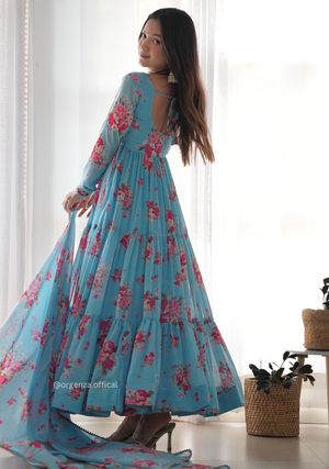 Pure Georgette Silk Floral Print Kurtis With Dupatta Set - Orgenza Store